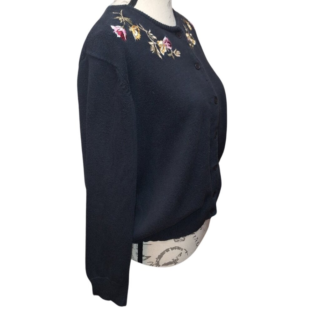 Vintage Knit Cardigan Large 90s Embroidered Floral Boho‎ Cottage Fall Grannycore - Picture 3 of 7
